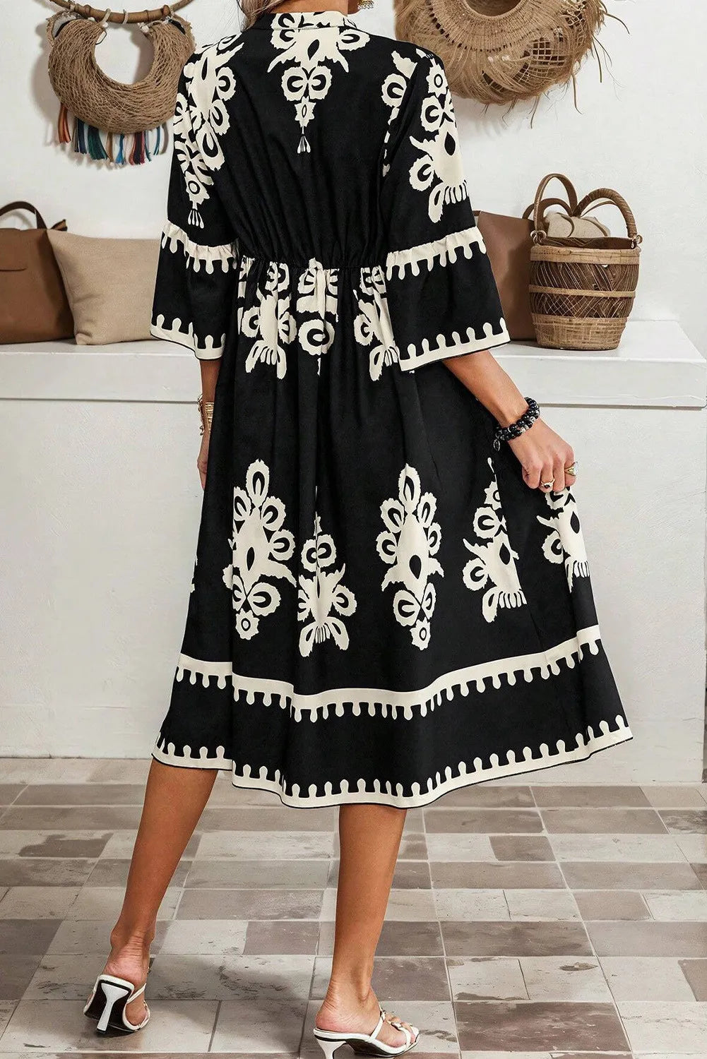 Printed Half Sleeve Knee Length Dress