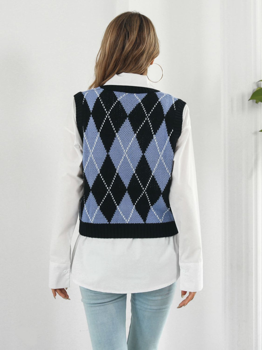 Skull Geometric V-Neck Sweater Vest