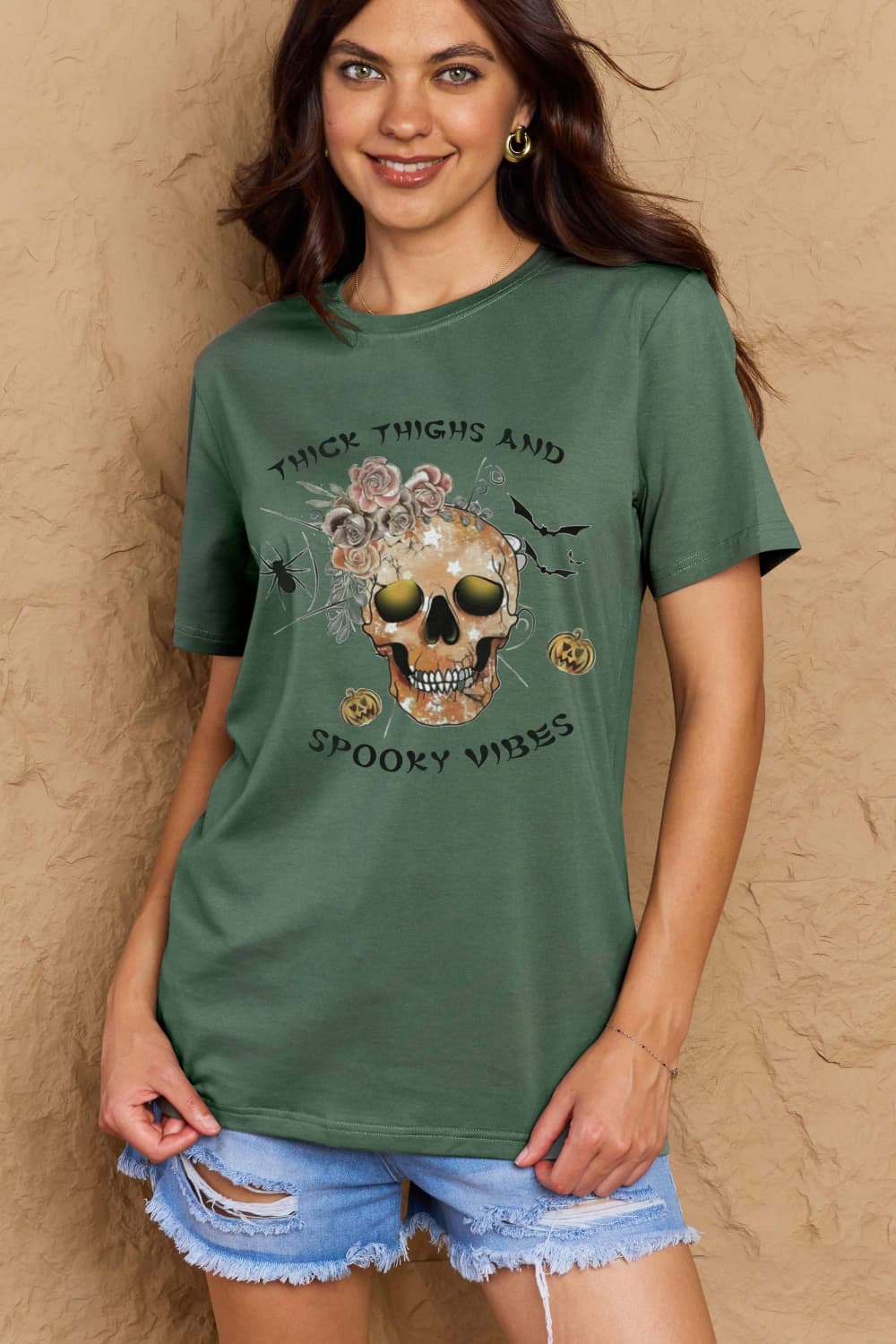 Simply Love Full Size THICK THIGHS AND SPOOKY VIBES Graphic Cotton T-Shirt