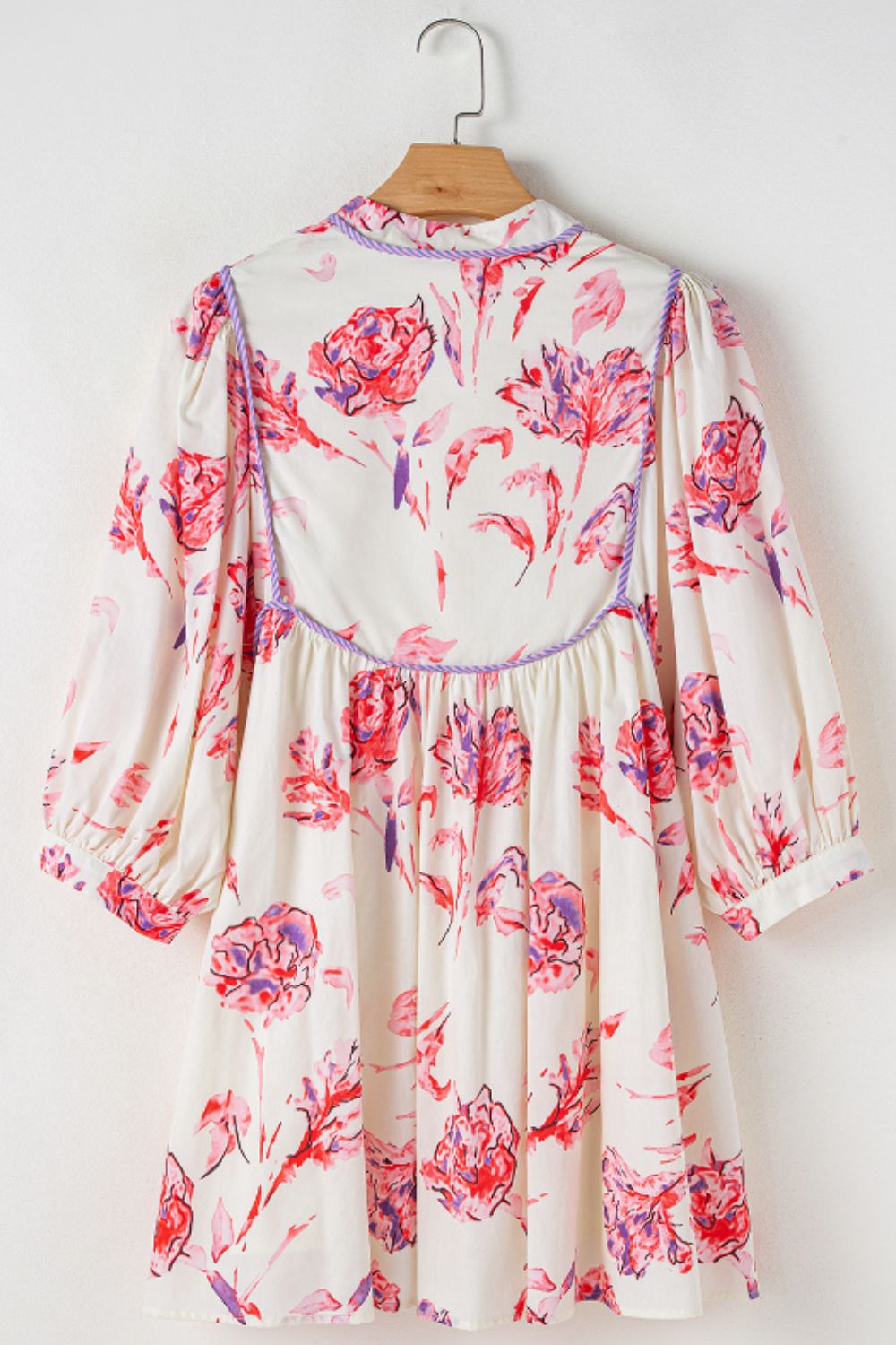 Tied Flower Printed Three-Quarter Sleeve Dress