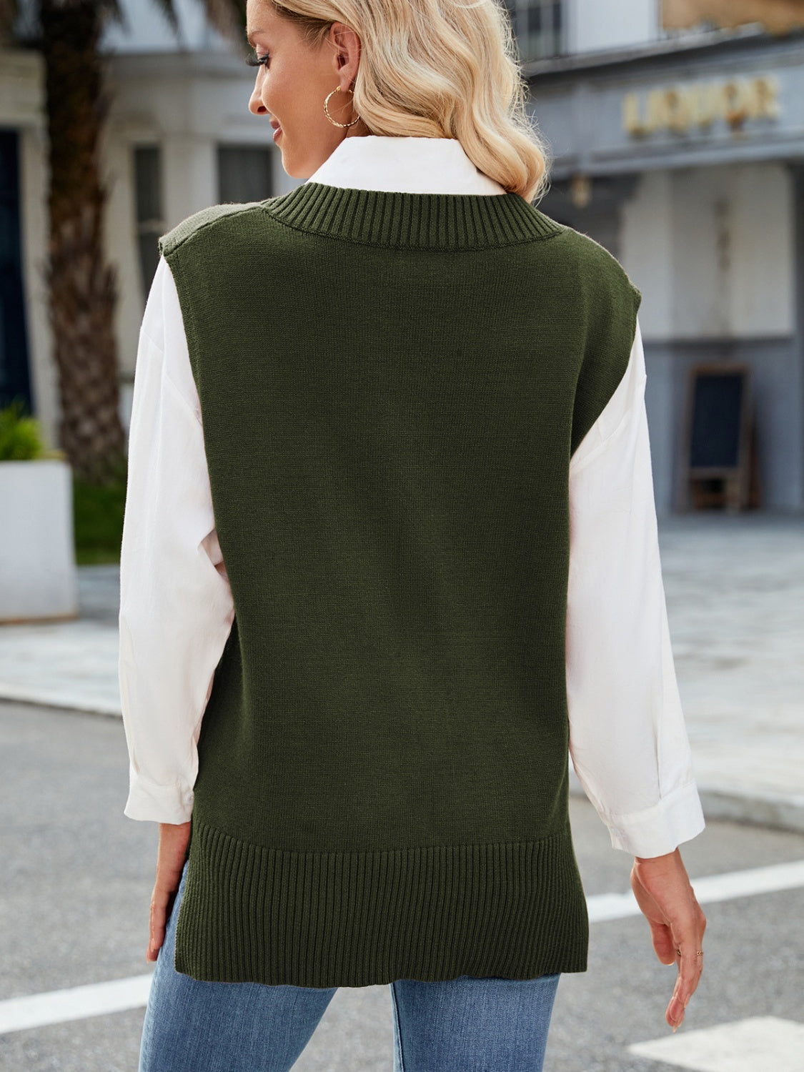 Side Slit V-Neck Sweater Vest