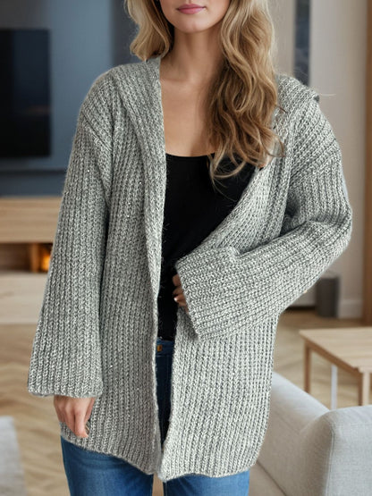 Sequin Detail Long Sleeve Hooded Cardigan