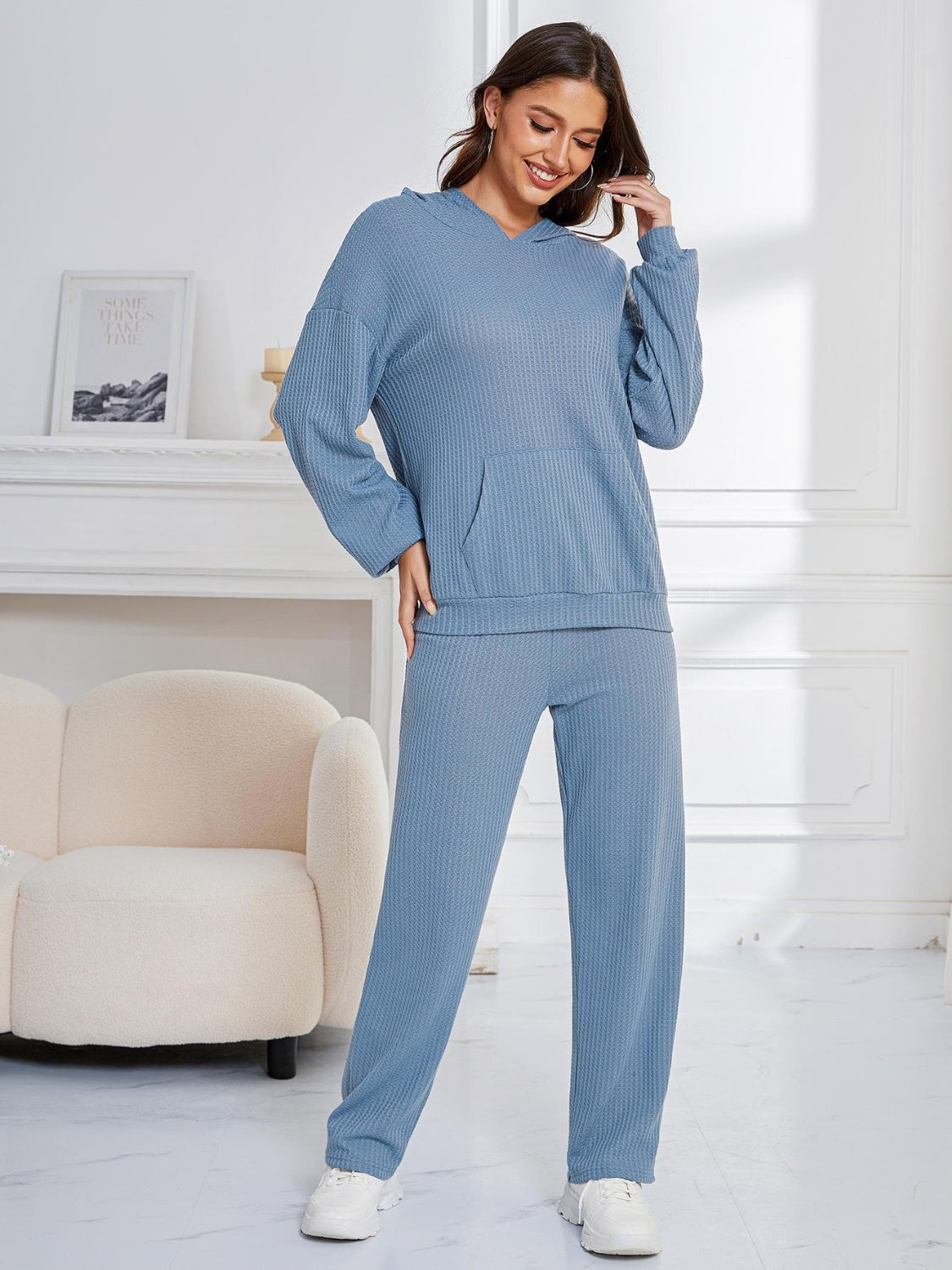 Dropped Shoulder Long Sleeve Hoodie and Pants Set