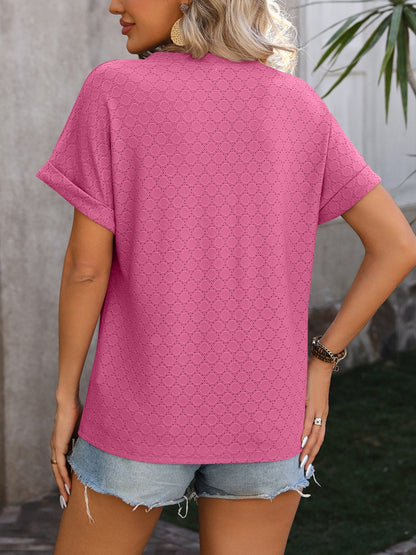 Mandy Eyelet Notched Short Sleeve T-Shirt