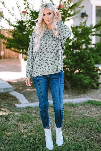 Leopard Round Neck Long Sleeve T-Shirt