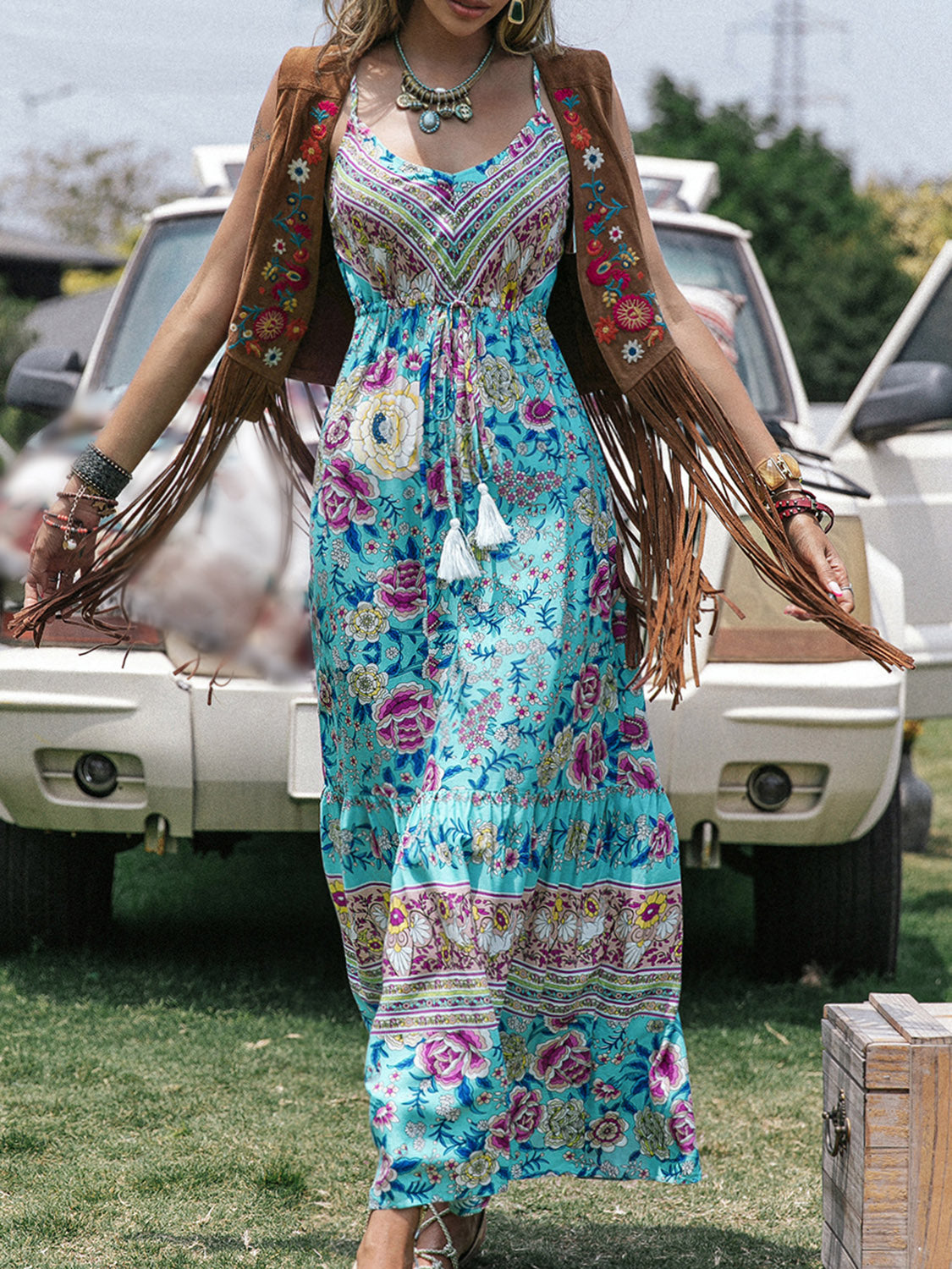 Printed Scoop Neck Sleeveless Maxi Dress