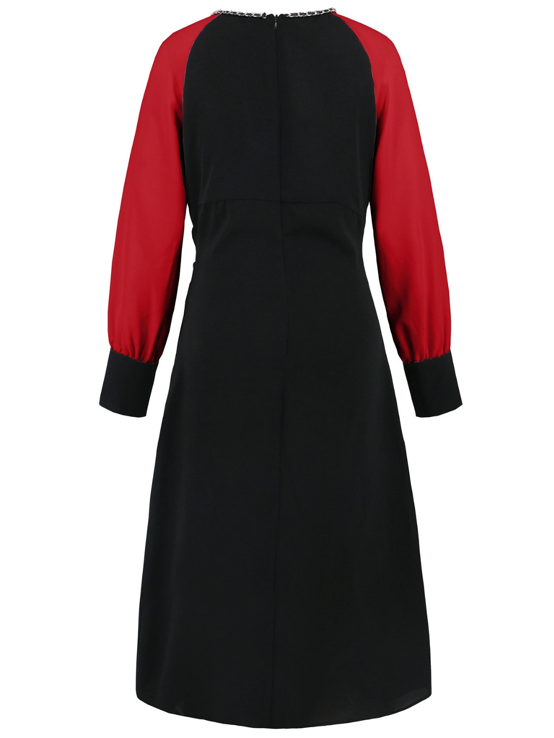 Ruched Contrast Long Sleeve Midi Dress