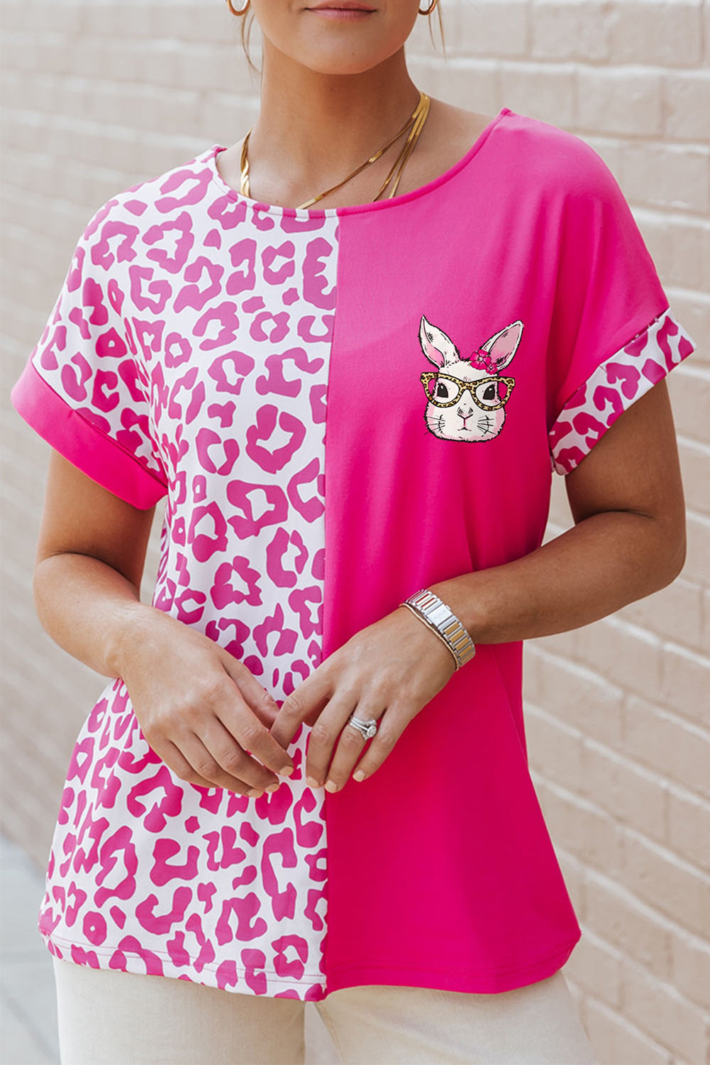 Leopard Round Neck Short Sleeve T-Shirt