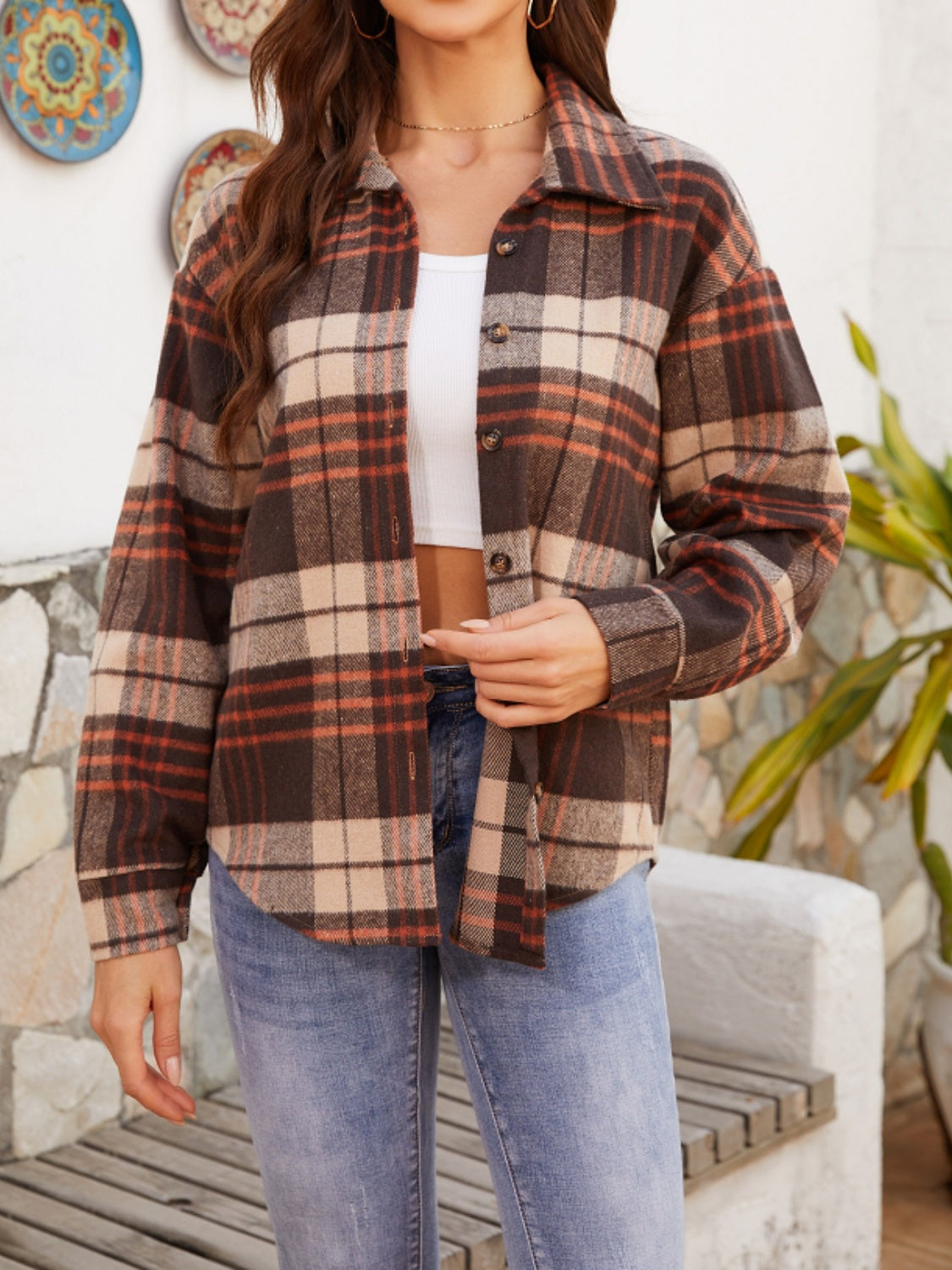 Plaid Button Up Long Sleeve Jacket