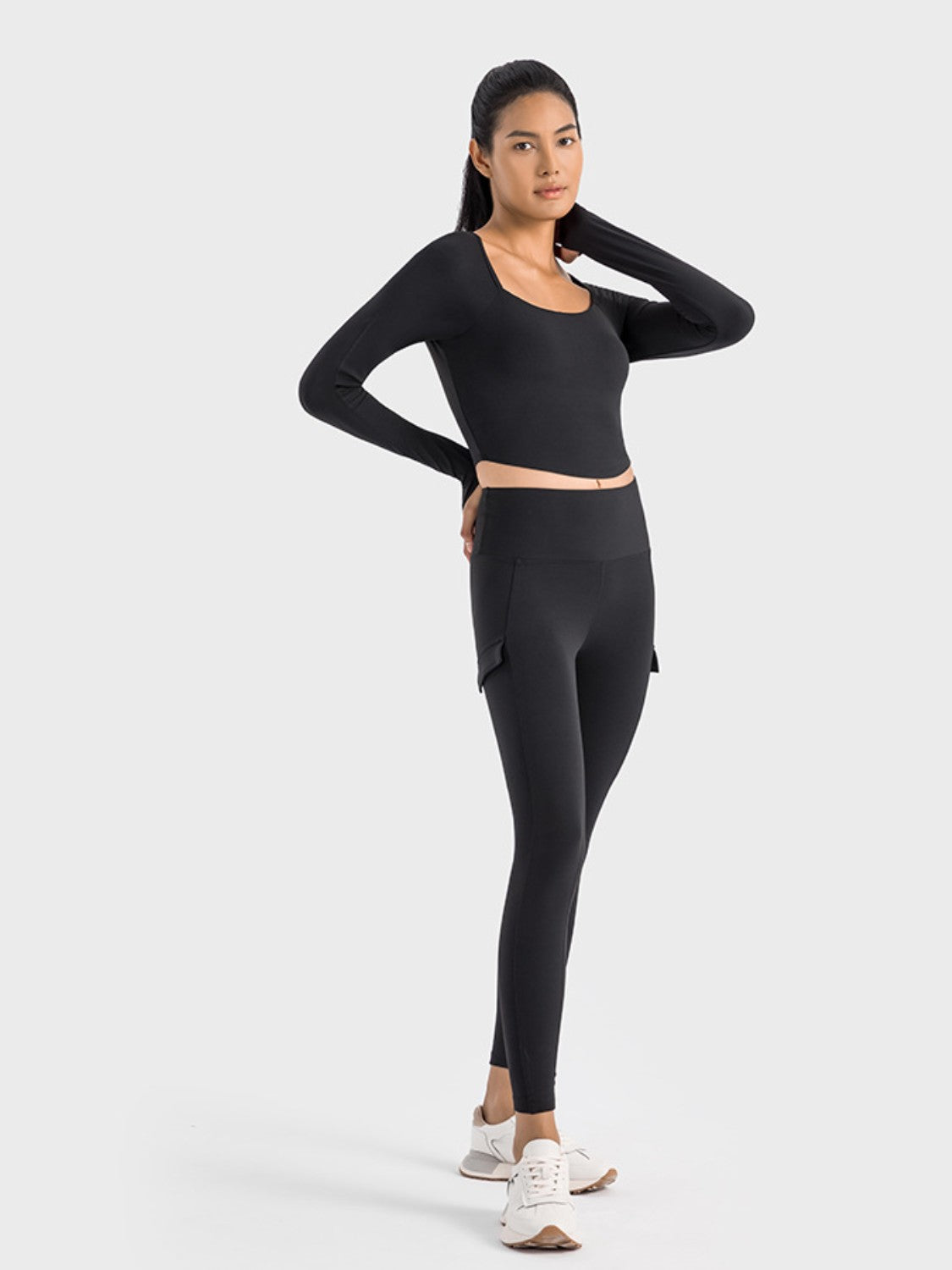 Millennia Square Neck Long Sleeve Cropped Sports Top