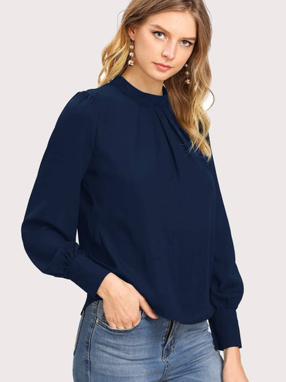 Mock Neck Lantern Sleeve Shirt