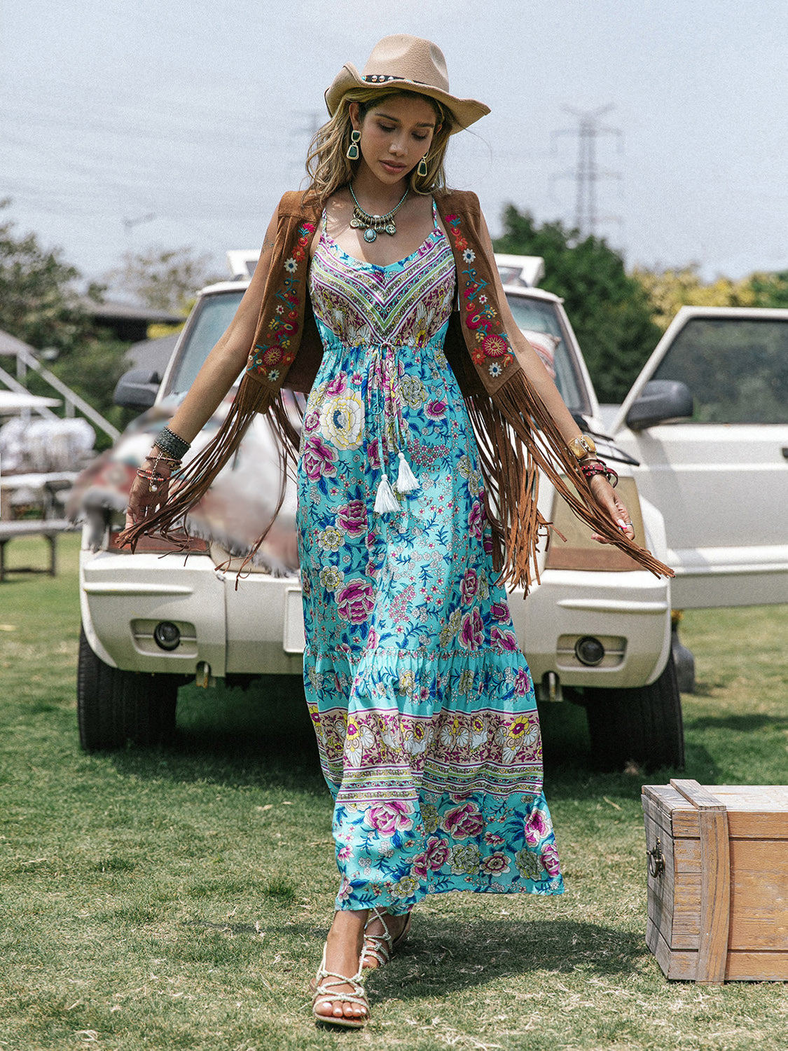 Printed Scoop Neck Sleeveless Maxi Dress