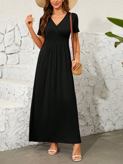 Surplice Short Sleeve Maxi Dress