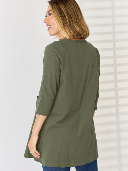 Pocketed Round Neck Half Sleeve Blouse