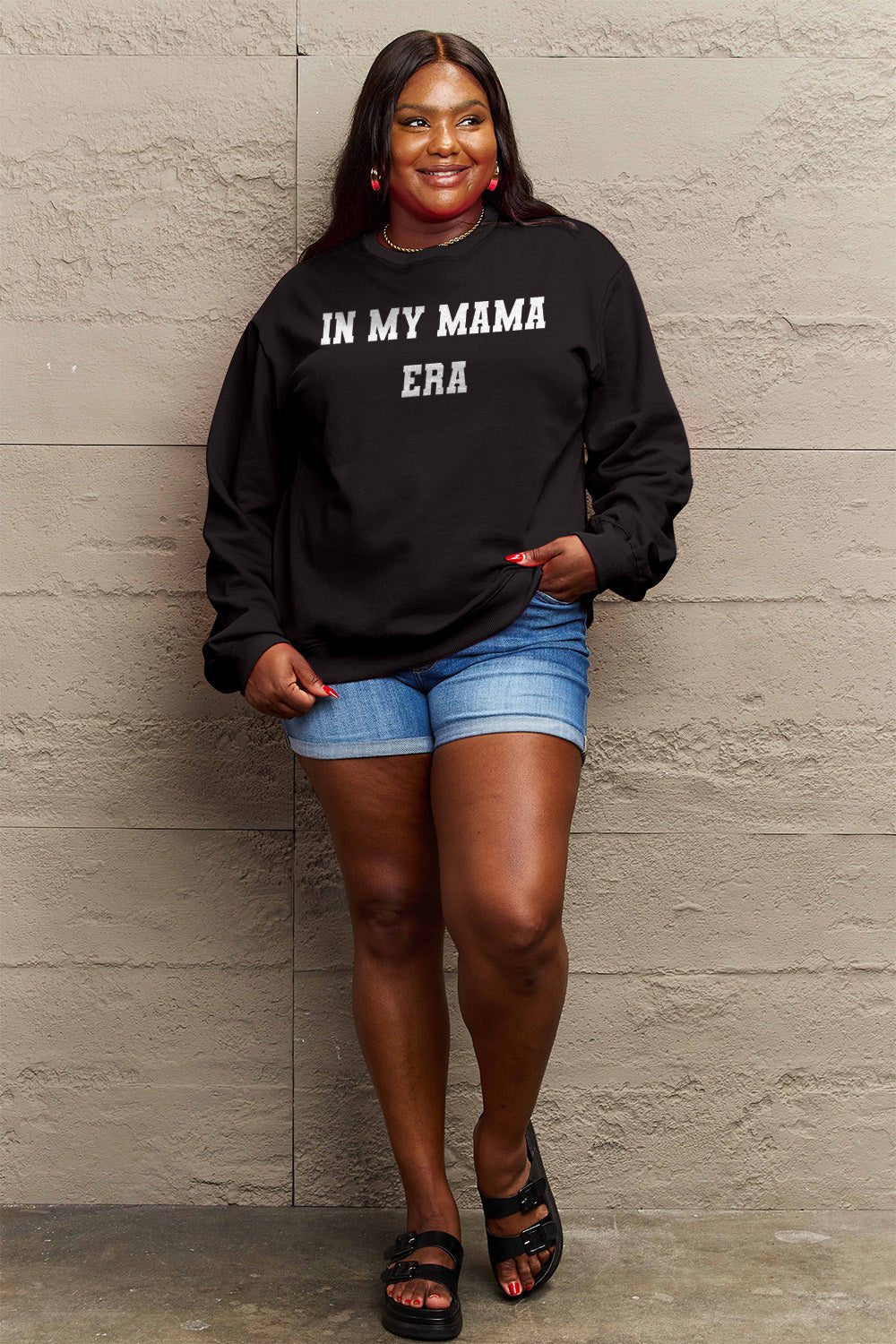 Simply Love Full Size IN MY MAMA EAR Graphic Sweatshirt