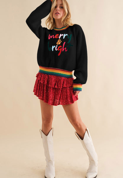 MERRY &amp; BRIGHT Ribbed Round Neck Sweater