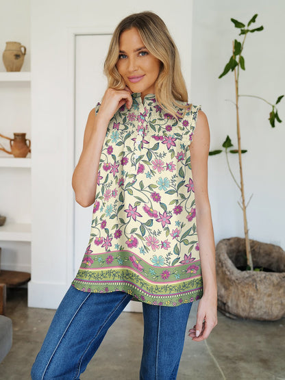 FAM-FAM Frill Printed Mock Neck Top