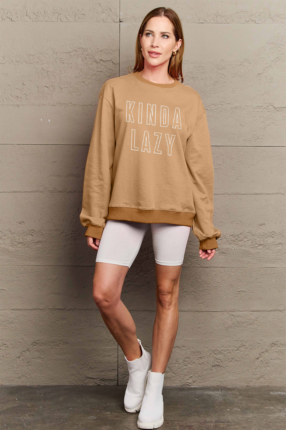 Simply Love Full Size KINDA LAZY Round Neck Sweatshirt