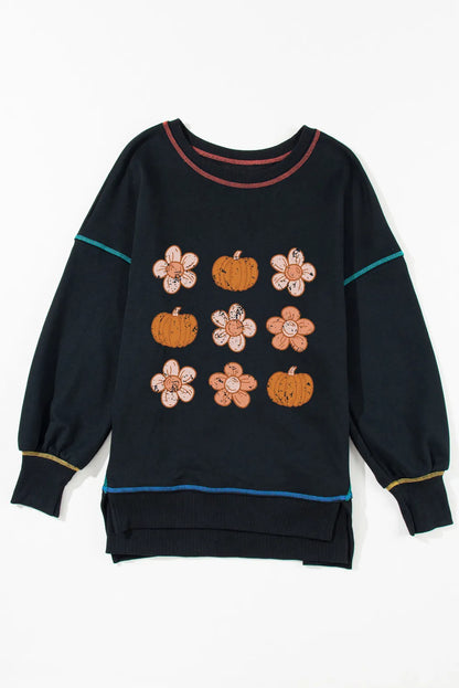 Pumpkin &amp; Flower Graphic Long Sleeve Sweatshirt