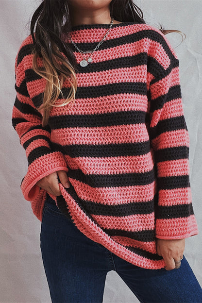 Striped Round Neck Dropped Shoulder Sweater