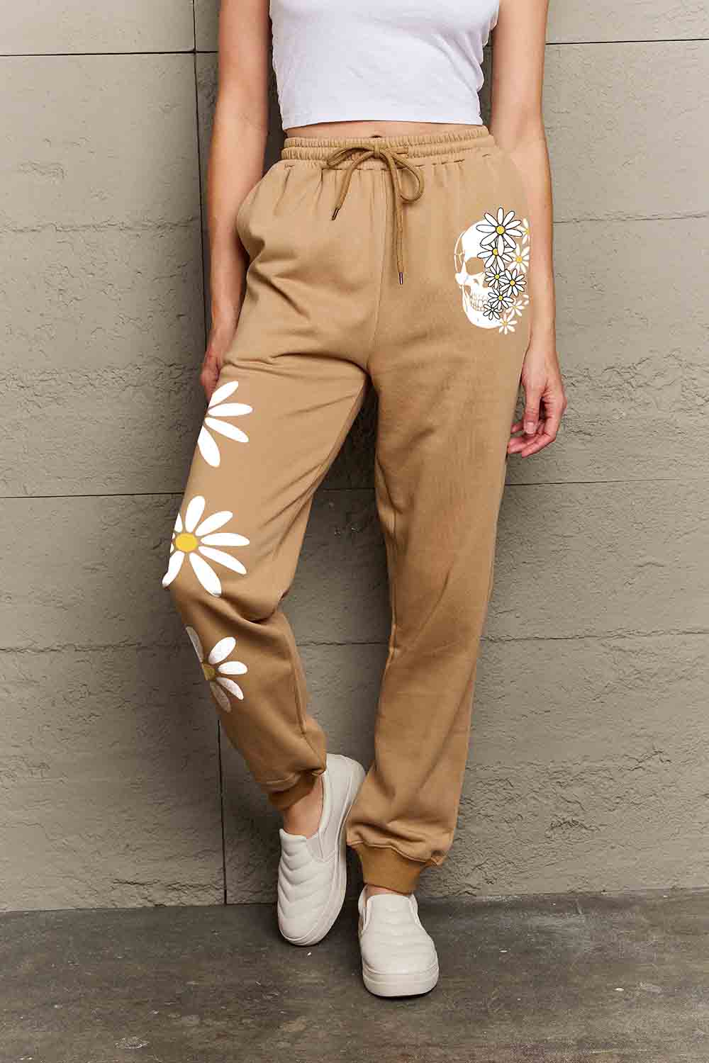 Simply Love Simply Love Full Size Drawstring Flower &amp; Skull Graphic Long Sweatpants