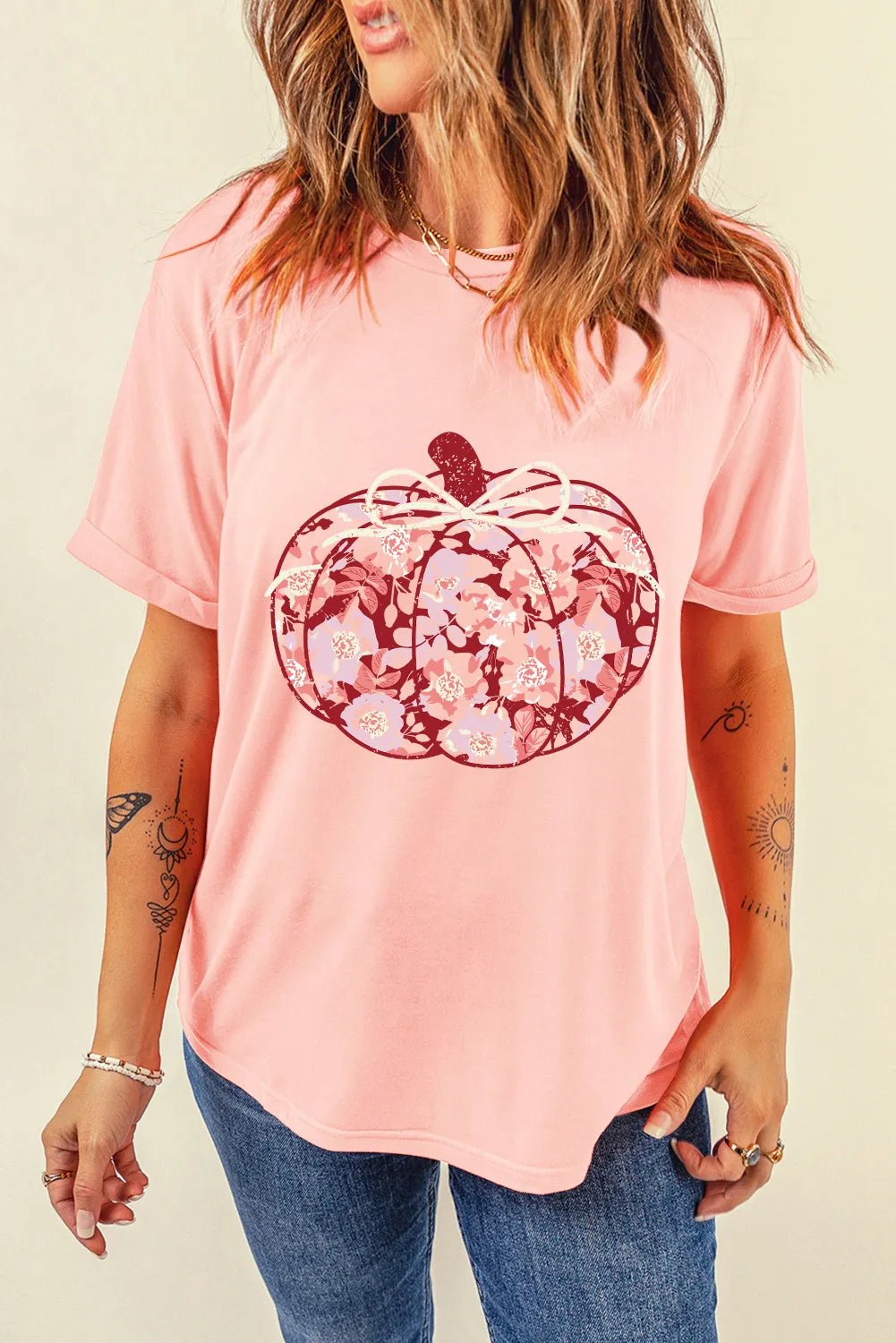 Pumpkin Graphic Round Neck Long Sleeve T-Shirt