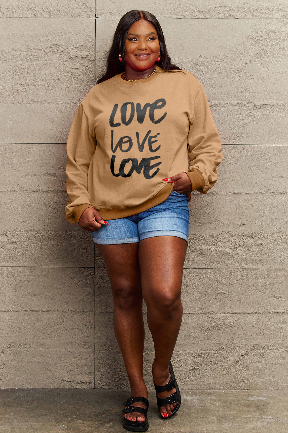 Simply Love Full Size LOVE Round Neck Sweatshirt