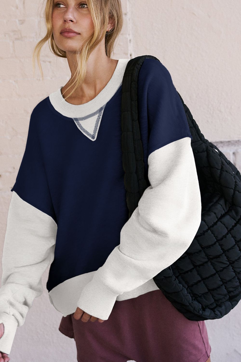 Color Block Round Neck Long Sleeve Sweatshirt