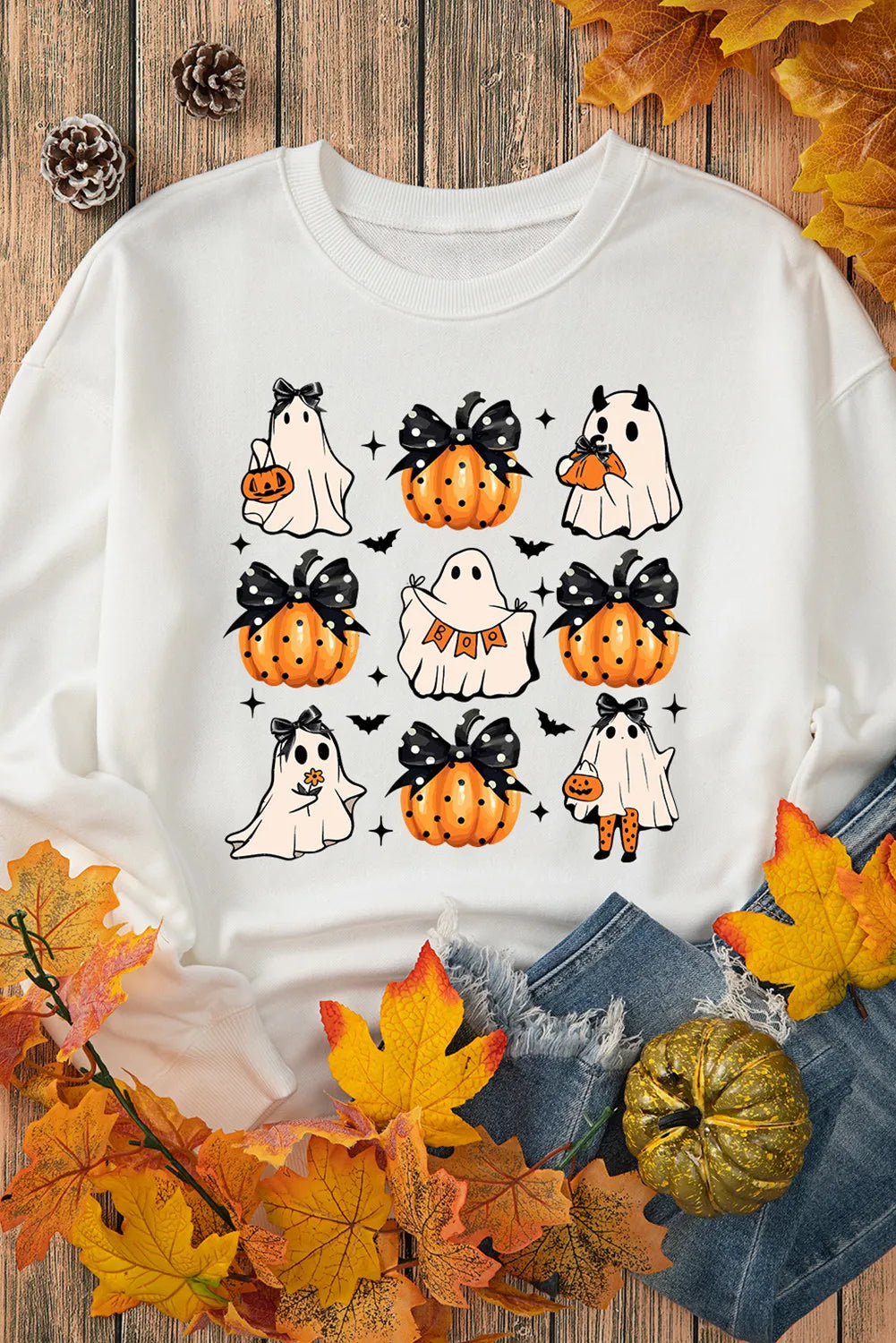 Pumpkin &amp; Ghost Round Neck Long Sleeve Sweatshirt