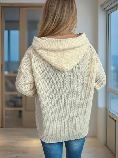 Cable-Knit Long Sleeve Hooded Cardigan