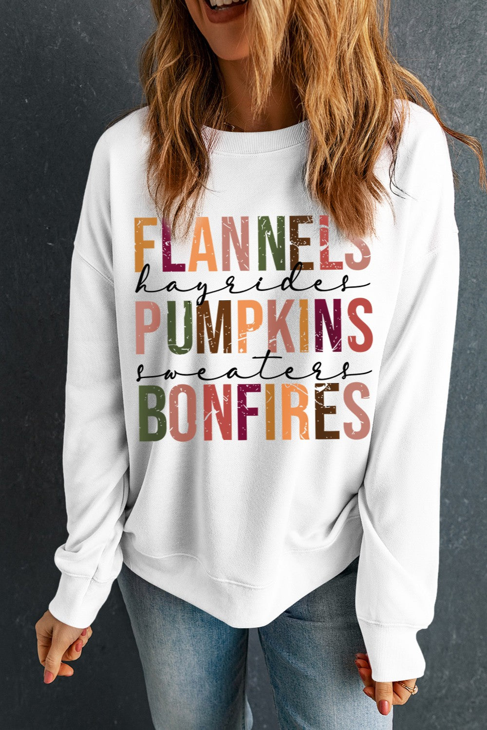 Letter Graphic Round Neck Long Sleeve Sweatshirt