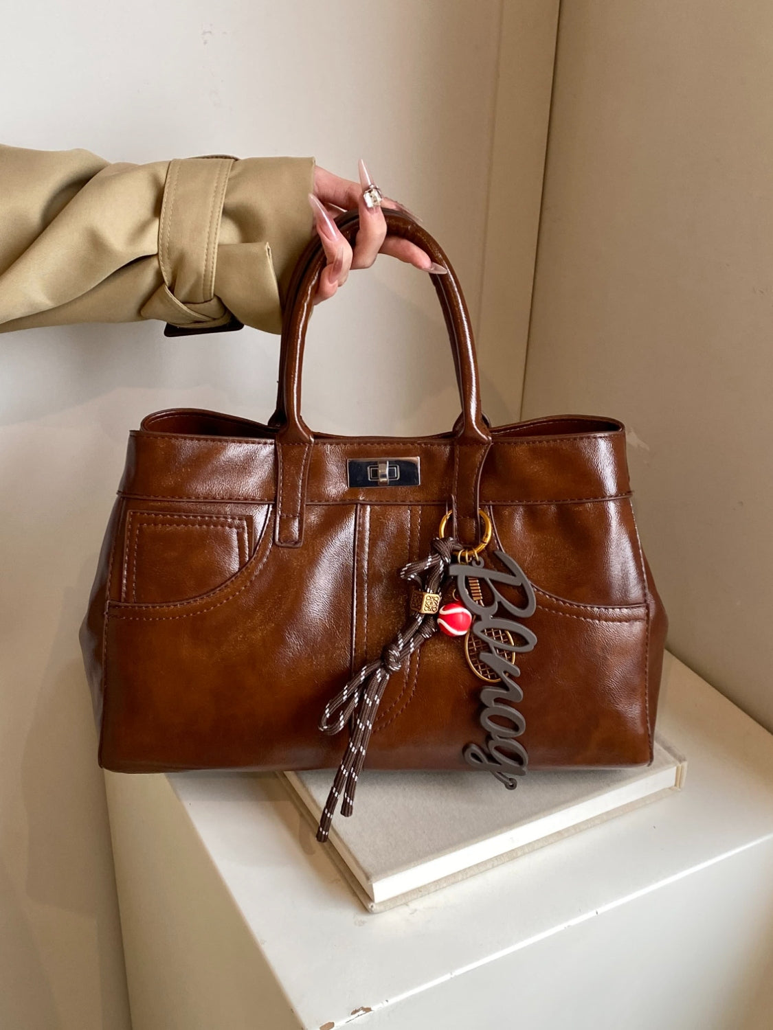 PU Leather Handbag with Pendant