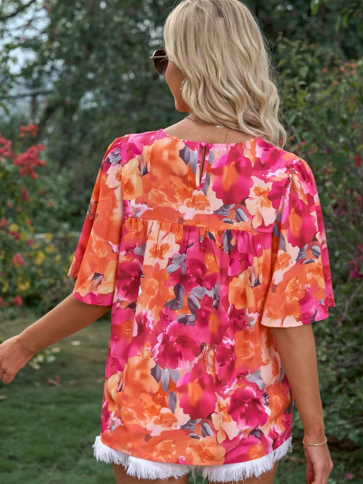 Printed Round Neck Half Sleeve Blouse