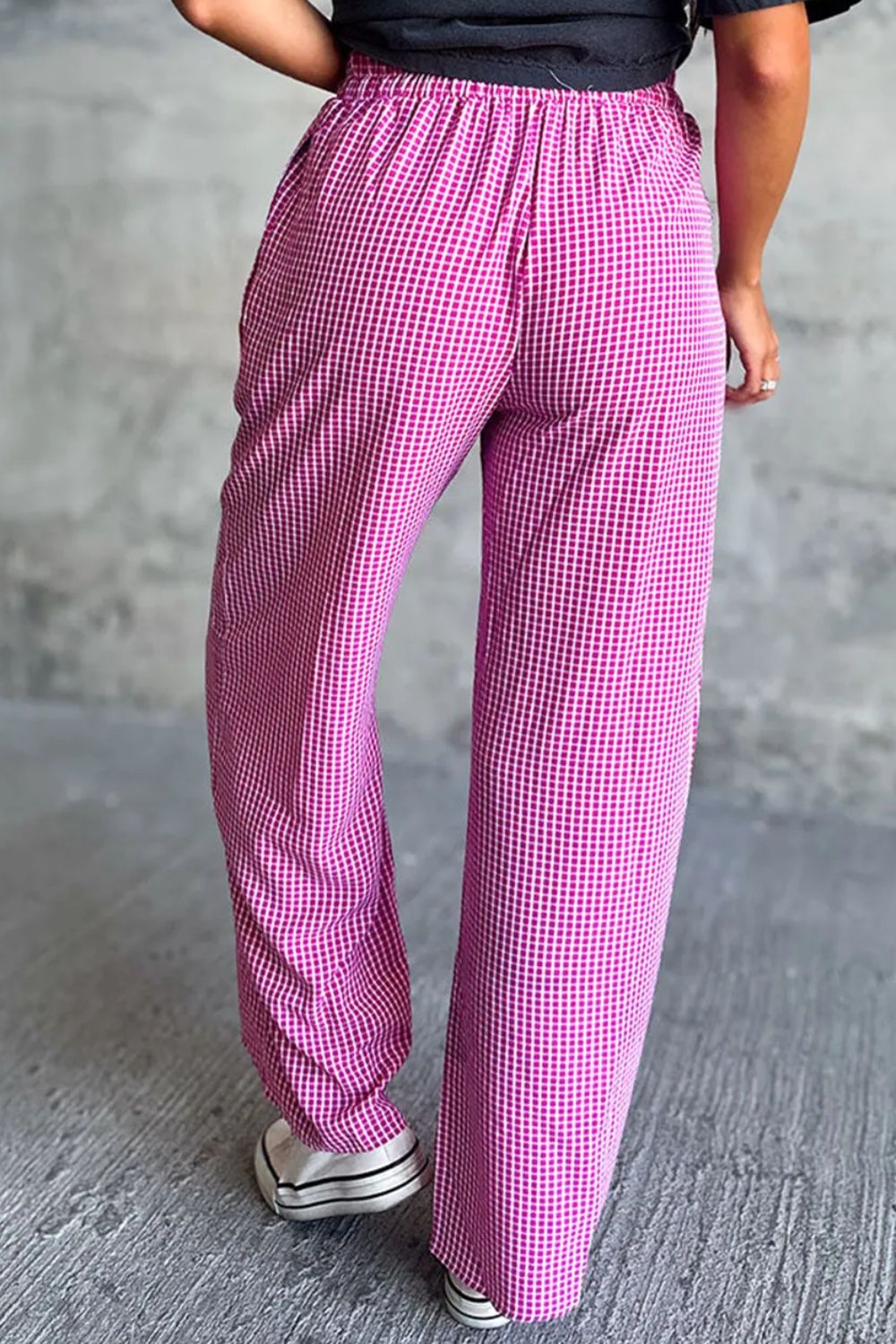 Plaid Wide Leg Pants with Pockets