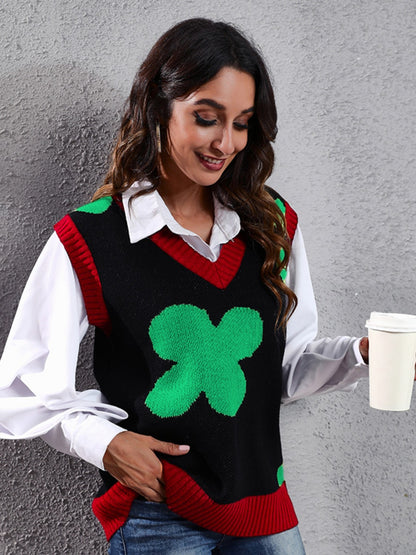 Four Leaf Clover V-Neck Sweater Vest