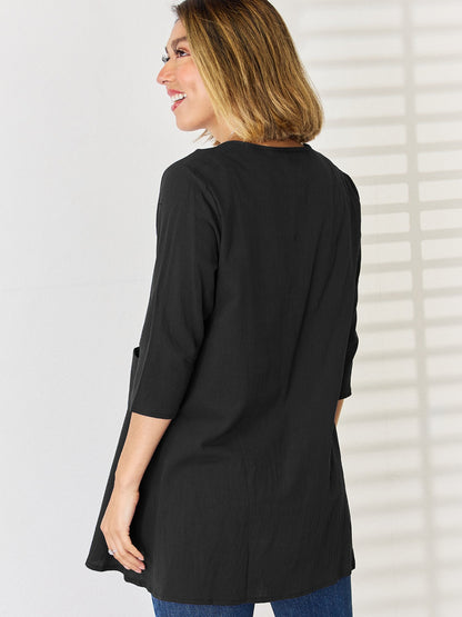 Pocketed Round Neck Half Sleeve Blouse