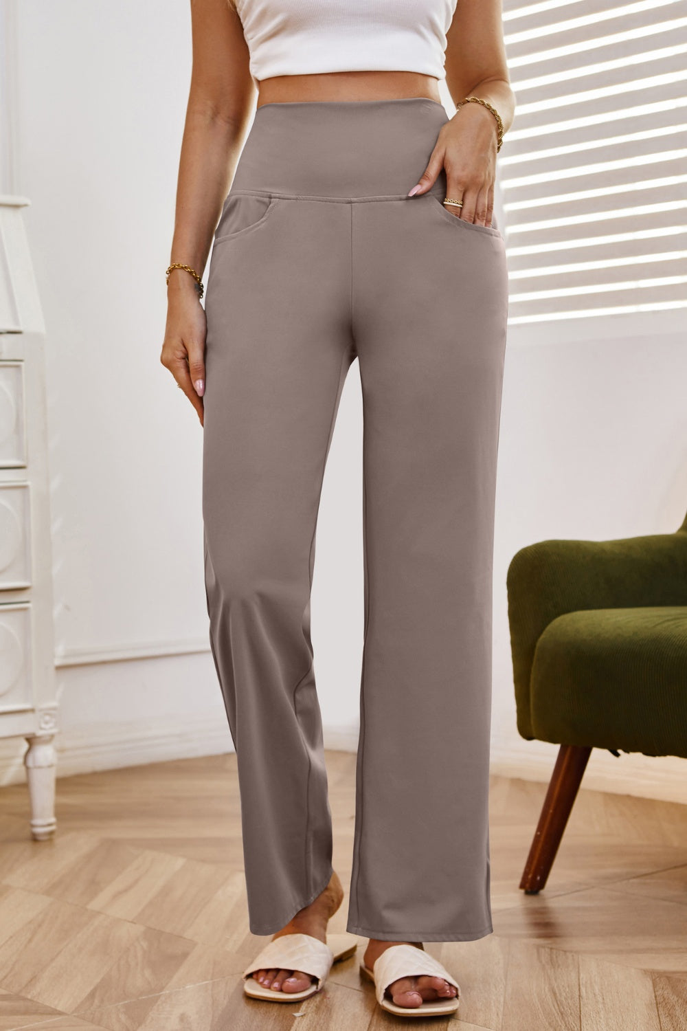 High Waist Wide Leg Pants with Pockets