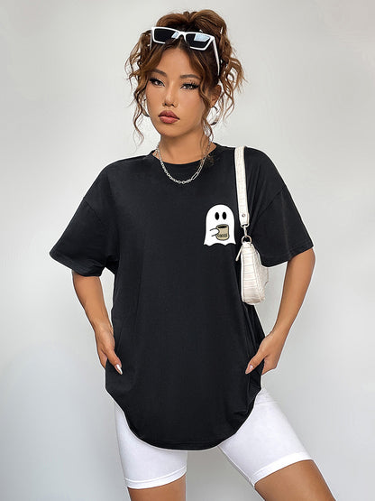 Round Neck Short Sleeve Ghost Graphic T-Shirt