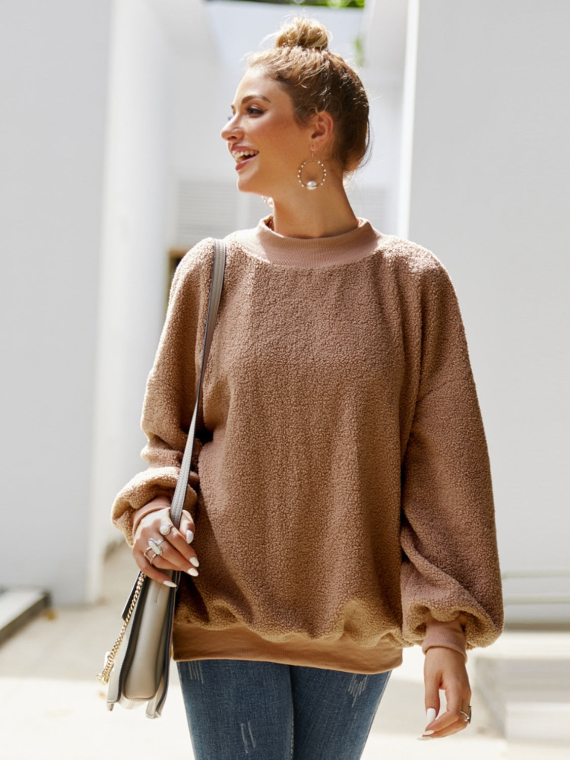 Ivy Lane Mock Neck Dropped Shoulder Sweatshirt