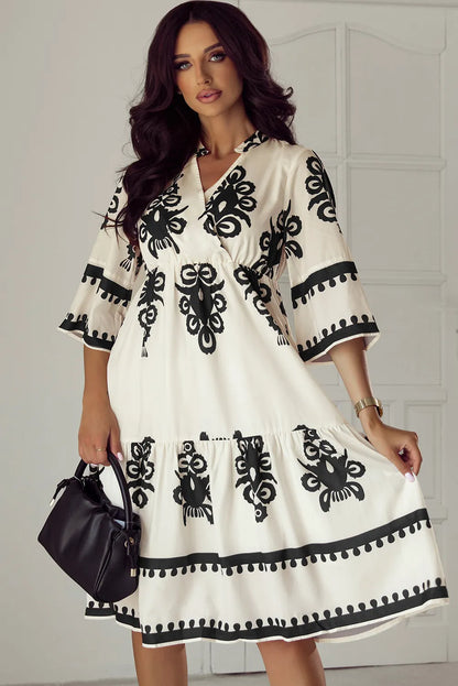 Printed Half Sleeve Knee Length Dress