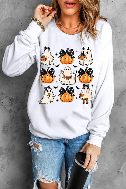 Pumpkin &amp; Ghost Round Neck Long Sleeve Sweatshirt