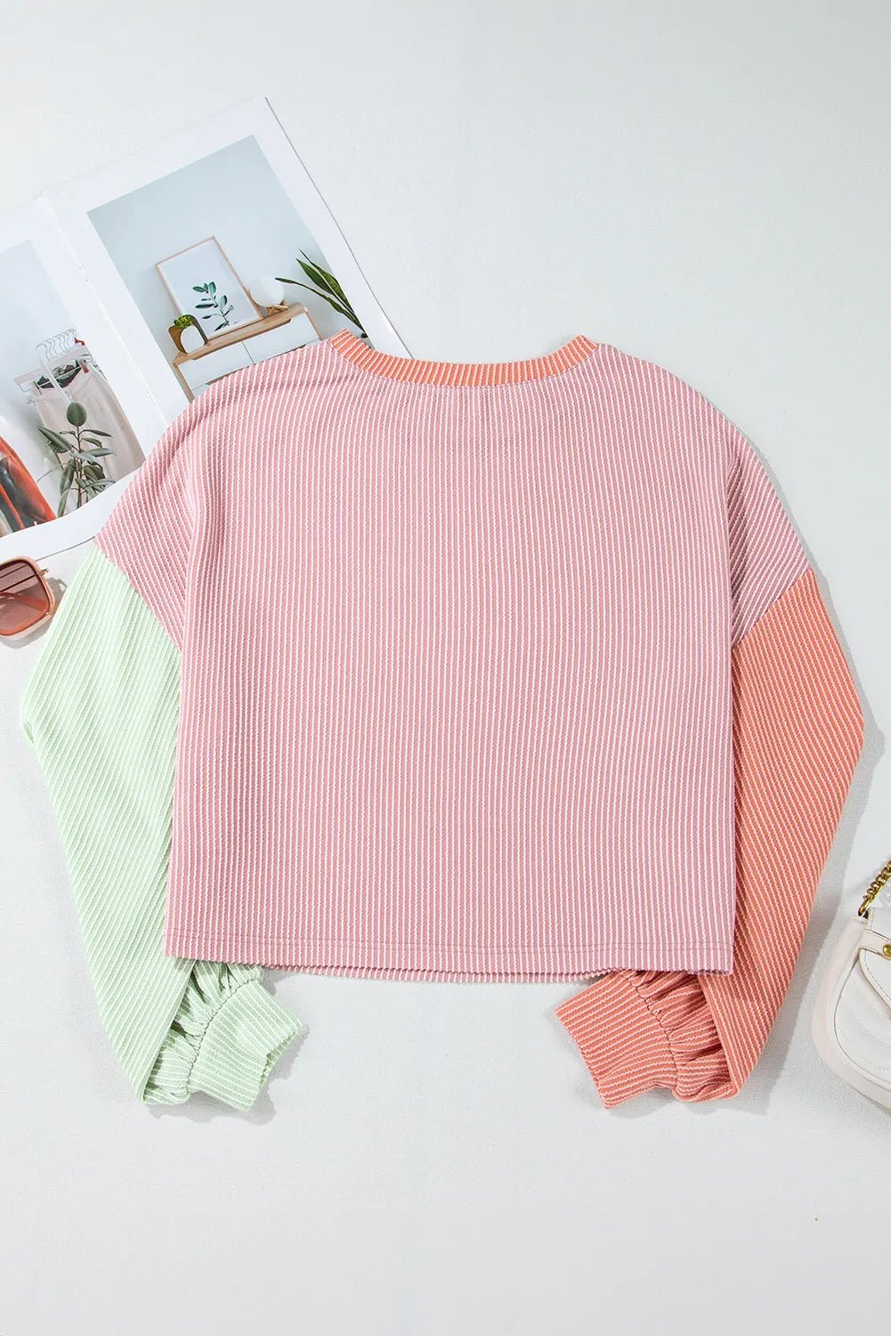 Color Block Round Neck Long Sleeve Top