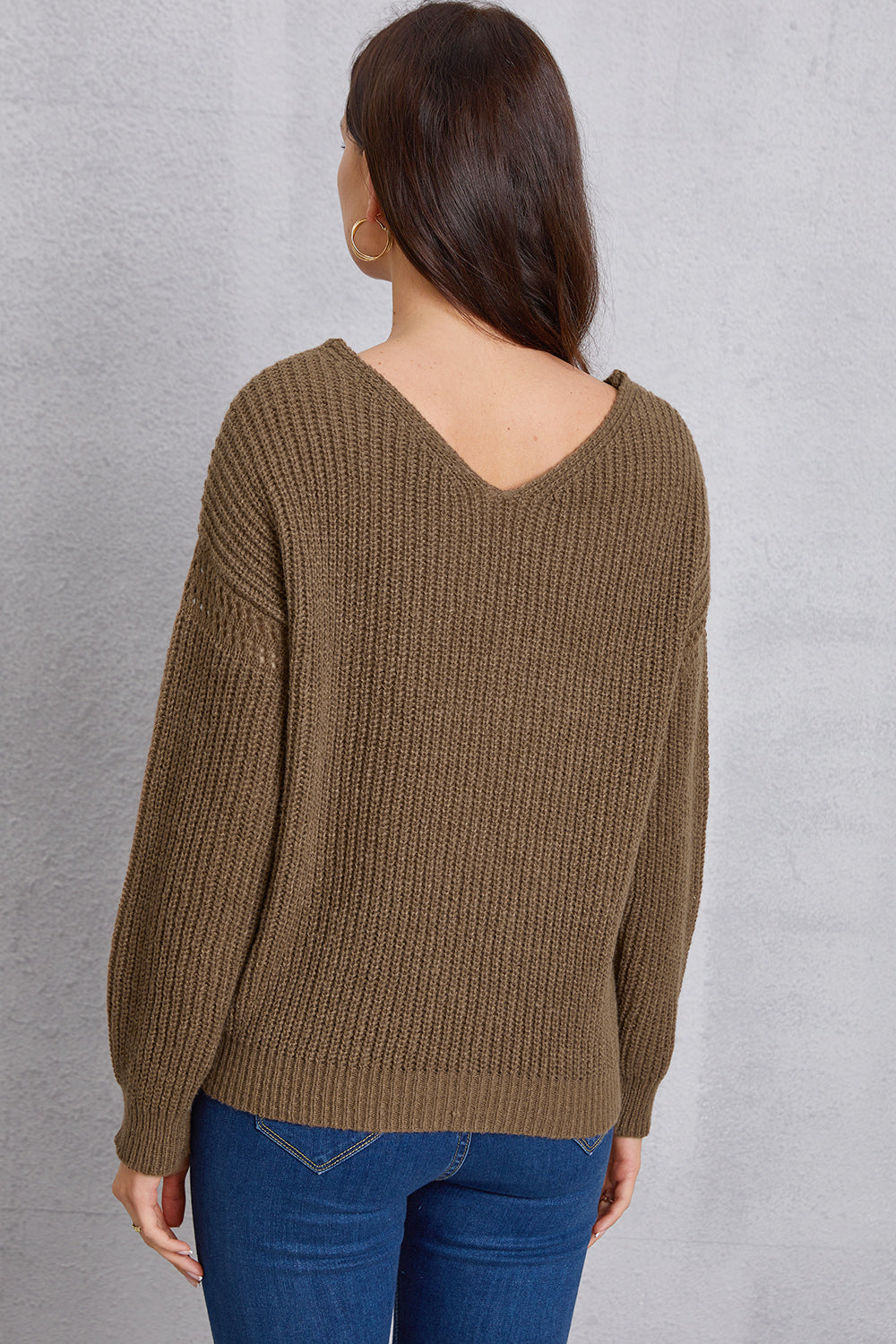 V-Neck Pocketed Dropped Shoulder Knit Top