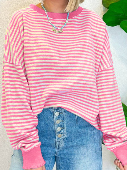 Striped Round Neck Long Sleeve Sweatshirt