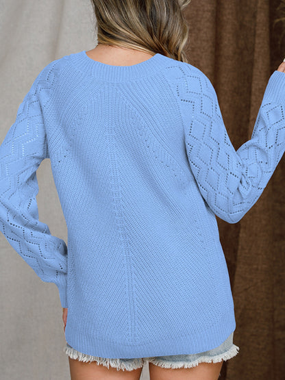 Openwork Round Neck Raglan Sleeve Sweater