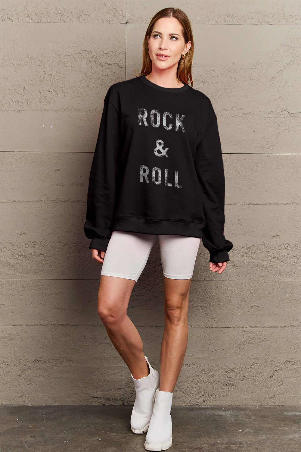 Simply Love Full Size ROCK &amp; ROLL Round Neck Sweatshirt