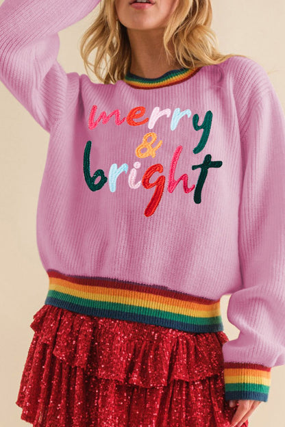 MERRY &amp; BRIGHT Ribbed Round Neck Sweater