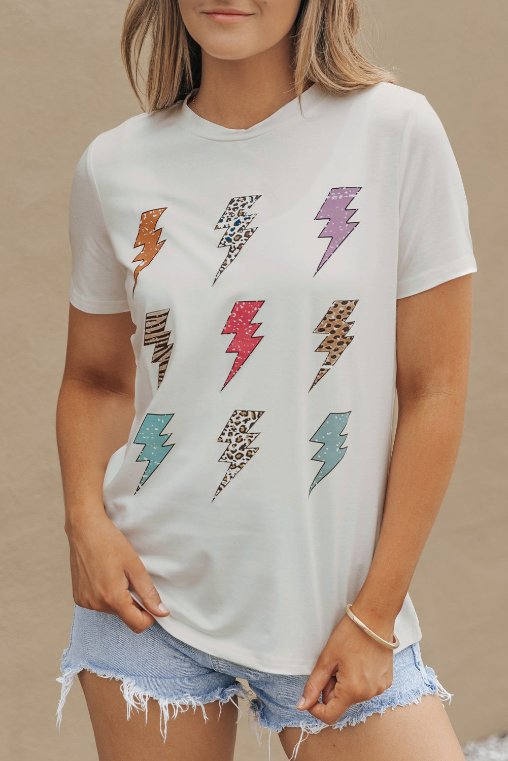 Lightning Graphic Round Neck Short Sleeve T-Shirt