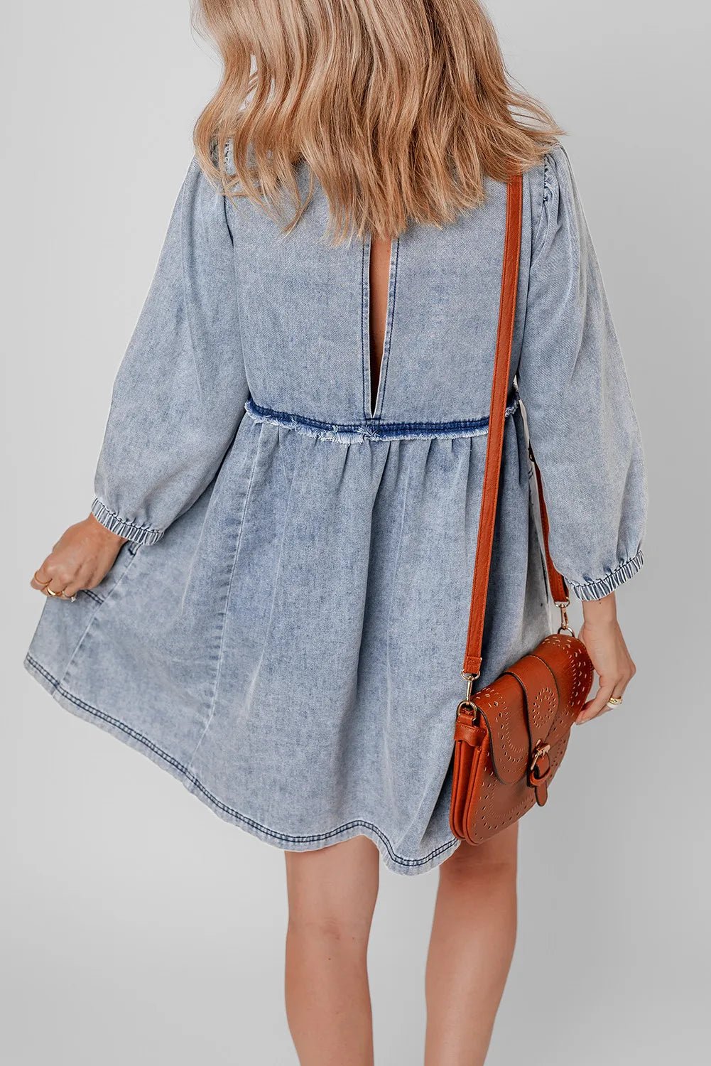 Round Neck Long Sleeve Denim Dress