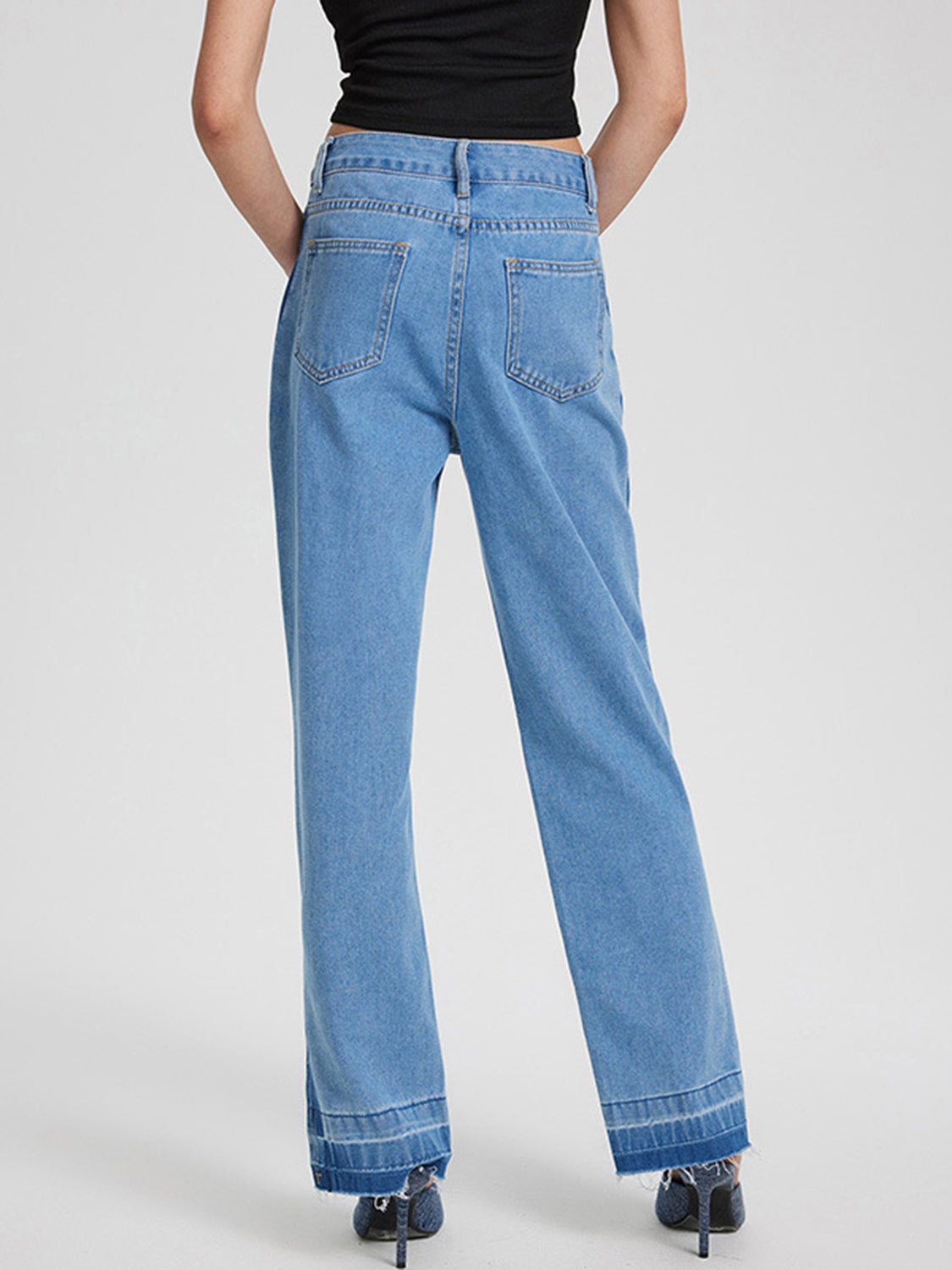 Slit Straight Leg Jeans with Pockets